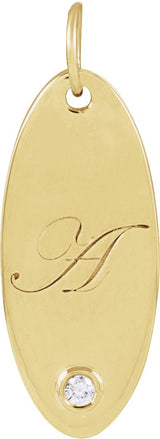 14K Gold Round Natural Diamond Engravable Accented Necklace or Pendant - Yellow Gold - view 3