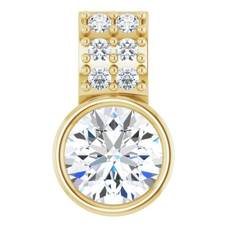 14K Gold Round Lab-Grown Diamond Accented Bezel-Set Pendant - Yellow Gold