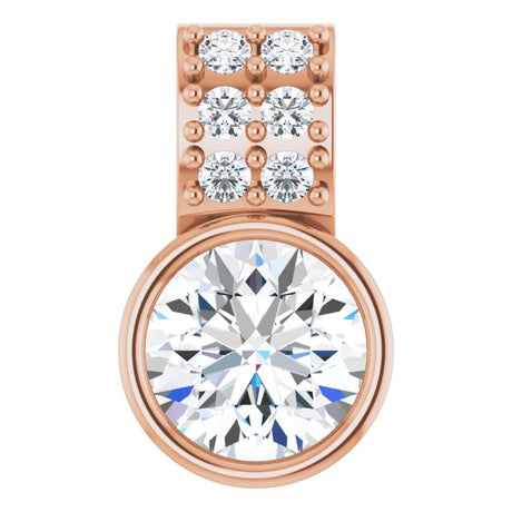 14K Gold Round Lab-Grown Diamond Accented Bezel-Set Pendant - Rose Gold