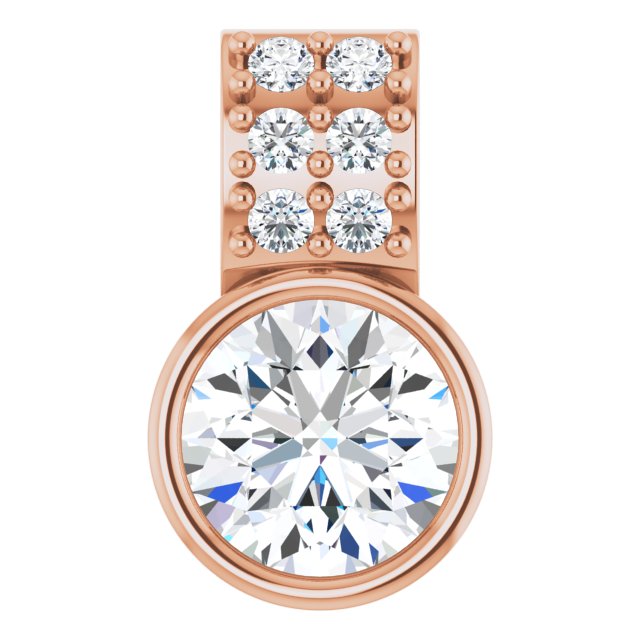 14K Gold Round Lab-Grown Diamond Accented Bezel-Set Pendant - Rose Gold