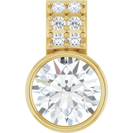 14K Gold Round Lab-Grown Diamond Accented Bezel-Set Pendant - Yellow Gold