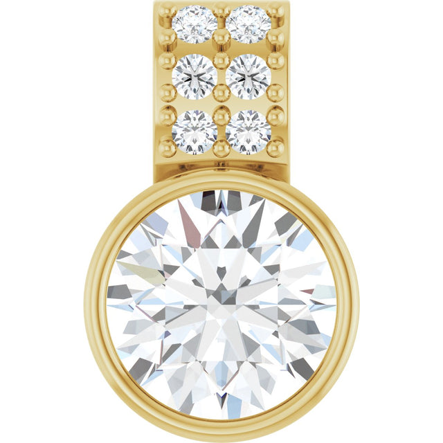 14K Gold Round Lab-Grown Diamond Accented Bezel-Set Pendant - Yellow Gold