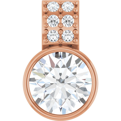 14K Gold Round Lab-Grown Diamond Accented Bezel-Set Pendant - Rose Gold