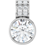 14K Gold Round Lab-Grown Diamond Accented Bezel-Set Pendant - White Gold