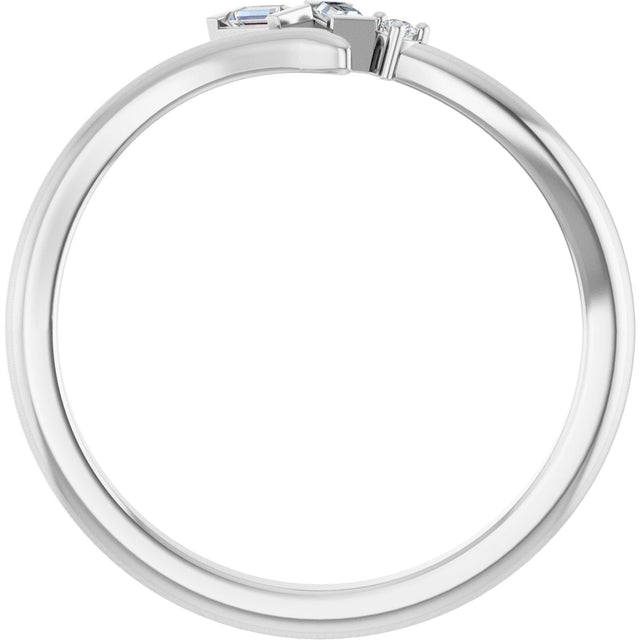14K Gold Straight Baguette Natural Diamond Accented Bypass Ring - White Gold - view 2
