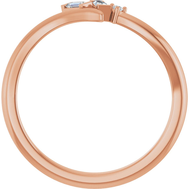 14K Gold Straight Baguette Natural Diamond Accented Bypass Ring - Rose Gold - view 2
