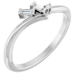 14K Gold Straight Baguette Natural Diamond Accented Bypass Ring - White Gold