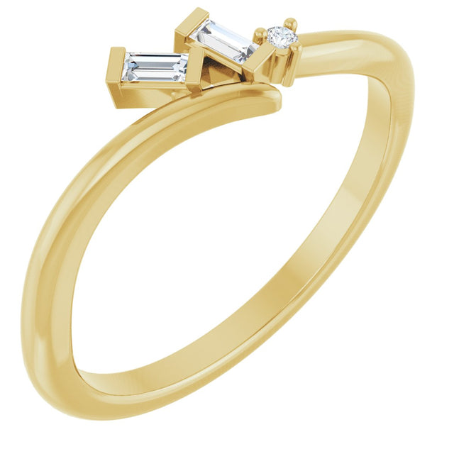 14K Gold Straight Baguette Natural Diamond Accented Bypass Ring - Yellow Gold