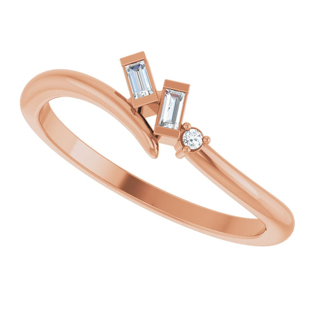 14K Gold Straight Baguette Natural Diamond Accented Bypass Ring - Rose Gold - view 5