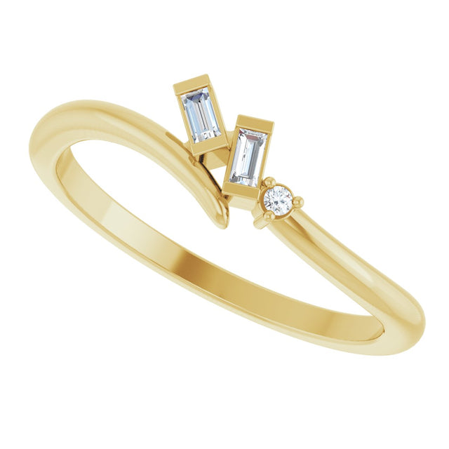 14K Gold Straight Baguette Natural Diamond Accented Bypass Ring - Yellow Gold - view 5
