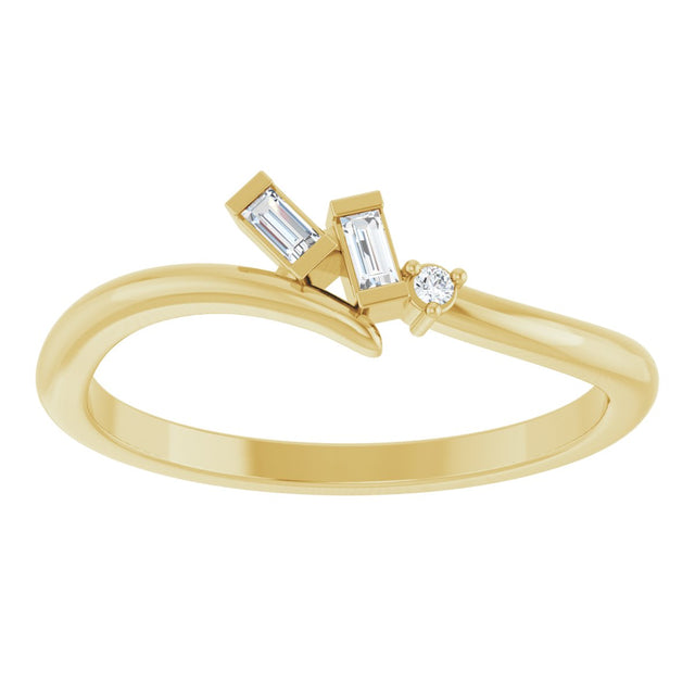 14K Gold Straight Baguette Natural Diamond Accented Bypass Ring - Yellow Gold - view 3