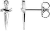 Platinum Round Natural Diamond Accented Dagger Earrings