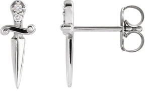 Platinum Round Natural Diamond Accented Dagger Earrings
