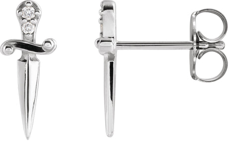 Platinum Round Natural Diamond Accented Dagger Earrings