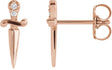14K Gold Round Natural Diamond Accented Dagger Earrings - Rose Gold