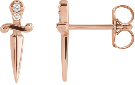 14K Gold Round Natural Diamond Accented Dagger Earrings - Rose Gold