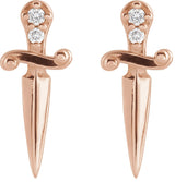 14K Gold Round Natural Diamond Accented Dagger Earrings - Rose Gold - view 2
