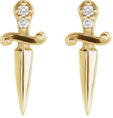 14K Gold Round Natural Diamond Accented Dagger Earrings - Yellow Gold - view 2