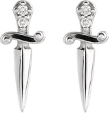 Platinum Round Natural Diamond Accented Dagger Earrings - view 2