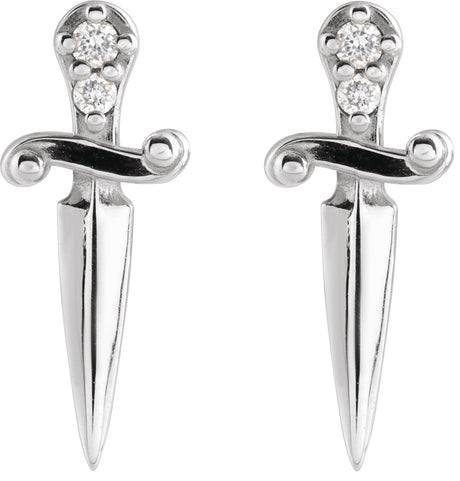 Platinum Round Natural Diamond Accented Dagger Earrings - view 2