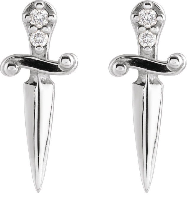 14K Gold Round Natural Diamond Accented Dagger Earrings - White Gold - view 2