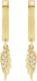 14K Gold Round Natural Diamond Angel Wing Hinged Hoop Earrings - Yellow Gold - view 3