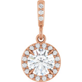 14K Gold Round Lab-Grown Diamond Halo-Style Pendant - Rose Gold