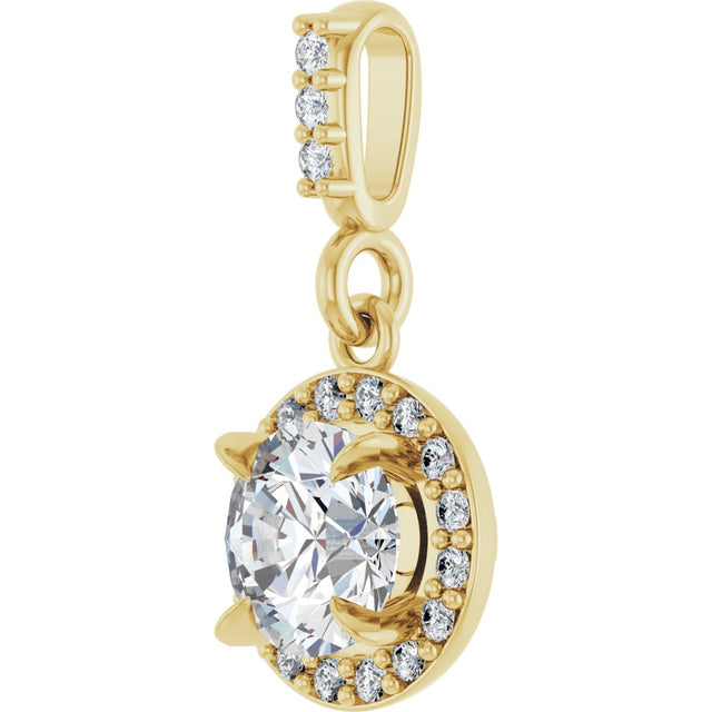 14K Gold Round Lab-Grown Diamond Halo-Style Pendant - Yellow Gold - view 2