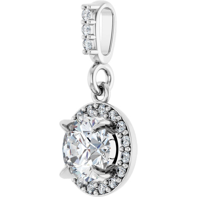 14K Gold Round Natural Diamond Halo-Style Pendant – up to 9/10 CTW - White Gold - view 2