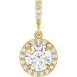 14K Gold Round Lab-Grown Diamond Halo-Style Pendant - Yellow Gold