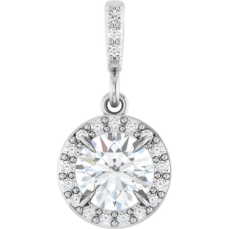 14K Gold Round Lab-Grown Diamond Halo-Style Pendant - White Gold