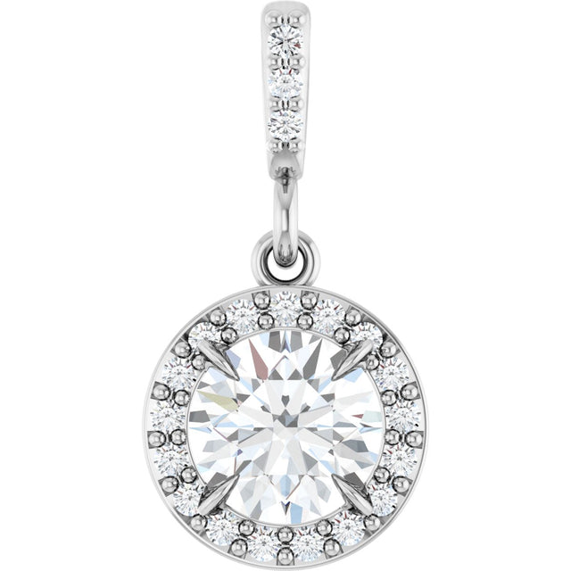 14K Gold Round Lab-Grown Diamond Halo-Style Pendant - White Gold