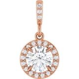 14K Gold Round Lab-Grown Diamond Halo-Style Pendant - Rose Gold