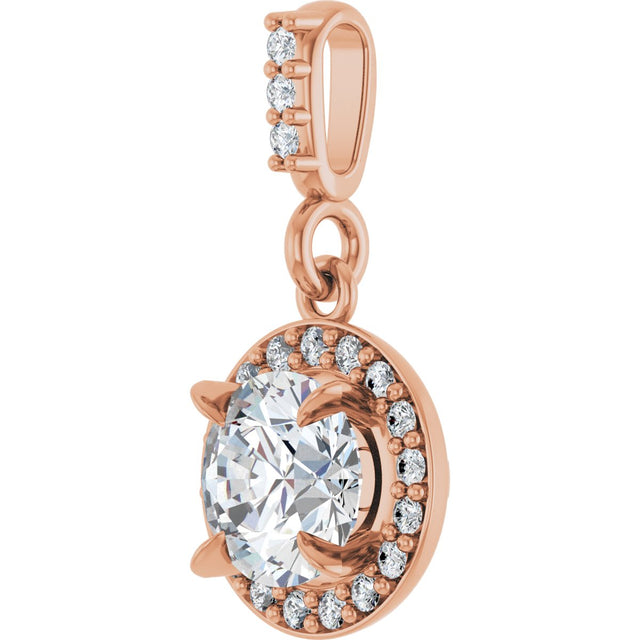 14K Gold Round Lab-Grown Diamond Halo-Style Pendant - Rose Gold - view 2