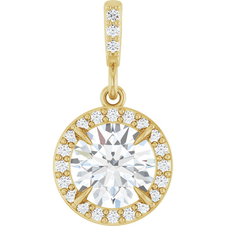 14K Gold Round Lab-Grown Diamond Halo-Style Pendant - Yellow Gold