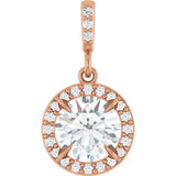 14K Gold Round Lab-Grown Diamond Halo-Style Pendant - Rose Gold