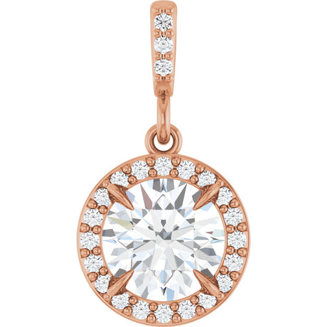 14K Gold Round Lab-Grown Diamond Halo-Style Pendant - Rose Gold