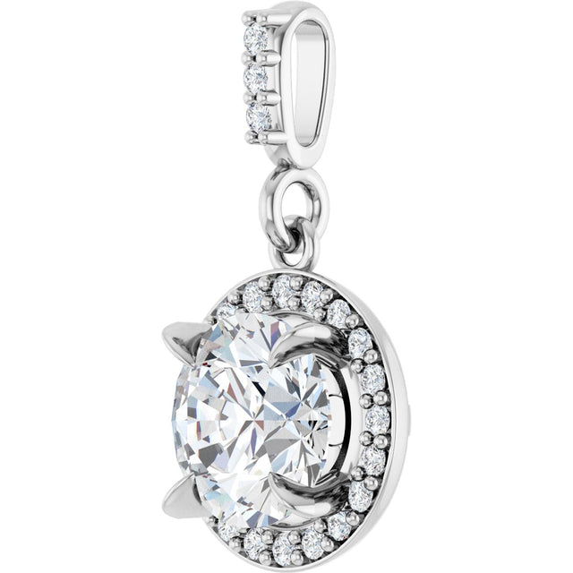 14K Gold Round Lab-Grown Diamond Halo-Style Pendant - White Gold - view 2