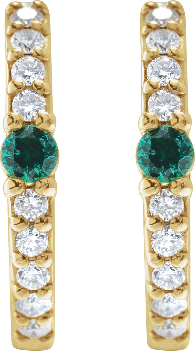 14K Gold Round Natural White Sapphire Accented Hoop Earrings - Rose Gold - view 5