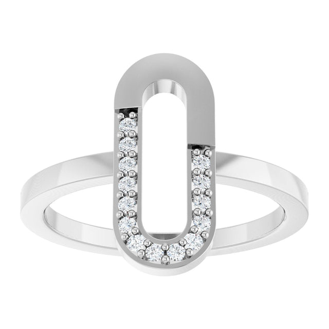 14K Gold Round Natural Diamond Accented Paperclip-Style Ring - White Gold - view 3