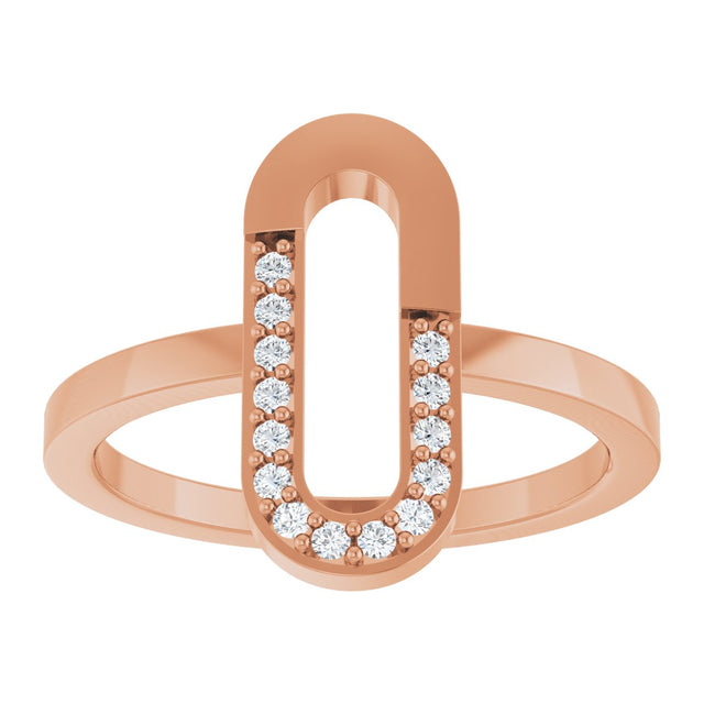 14K Gold Round Natural Diamond Accented Paperclip-Style Ring - Rose Gold - view 3