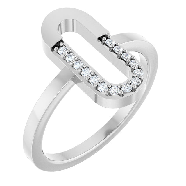 Platinum Round Natural Diamond Accented Paperclip-Style Ring