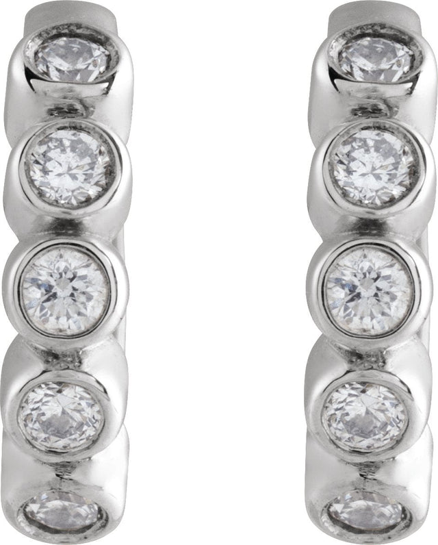 14K Gold Round Natural Diamond Hinged Hoop Earrings – 1.5mm Stones - White Gold - view 2