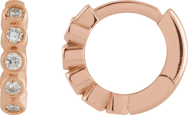 14K Gold Round Natural Diamond Hinged Hoop Earrings – 1.5mm Stones - Rose Gold