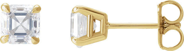 14K Gold Asscher Natural Diamond Solitaire Stud Earrings - Yellow Gold