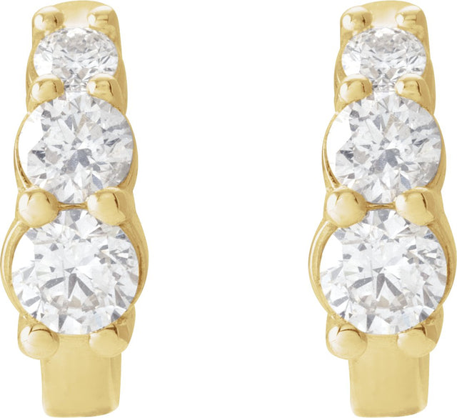 14K Gold Round Natural Diamond Graduated Hoop Earrings - Yellow Gold - view 2