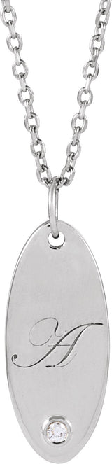 14K Gold Round Natural Diamond Engravable Accented Necklace or Pendant - White Gold - view 3