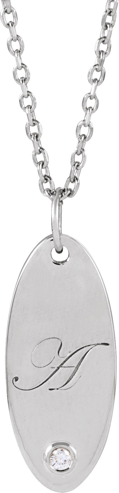 14K Gold Round Natural Diamond Engravable Accented Necklace or Pendant - White Gold - view 3