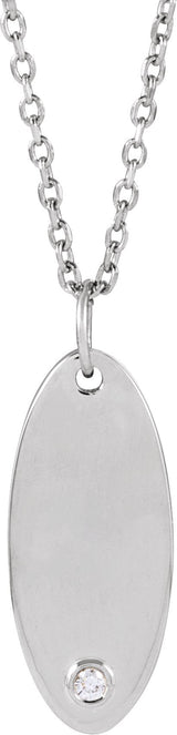 14K Gold Round Natural Diamond Engravable Accented Necklace or Pendant - White Gold