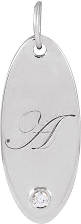 14K Gold Round Natural Diamond Engravable Accented Necklace or Pendant - White Gold - view 3
